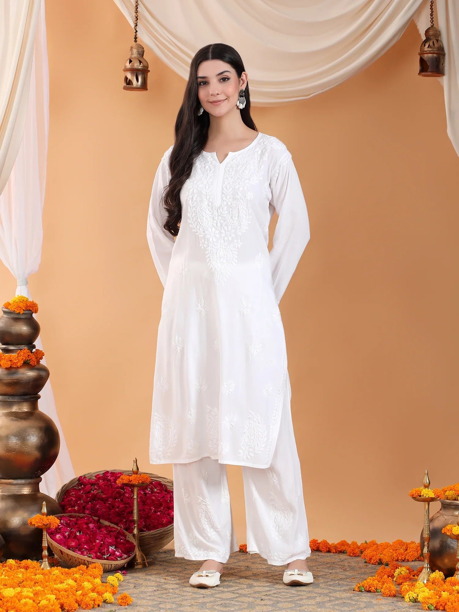 Maryam Chikankari Rayon Co-ord Set (White) - Image 3