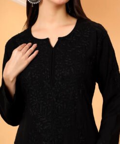 Alternative view of Faiza Chikankari Rayon Co-ord Set (Black)