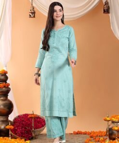 Priya Chikankari Kurta Palazzo Cotton Co-ord Set (Pastel Green) - Image 5