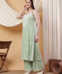 Raha Chikankari Strappy Rayon Co-ord Set (Pastel Green) - Image 5