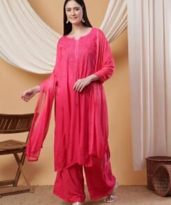 Meher Chikankari Ombre Rayon Co-ord Set (Pink)