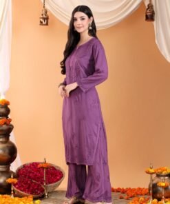 Maryam Chikankari Rayon Co-ord Set (Mauve) - Image 5