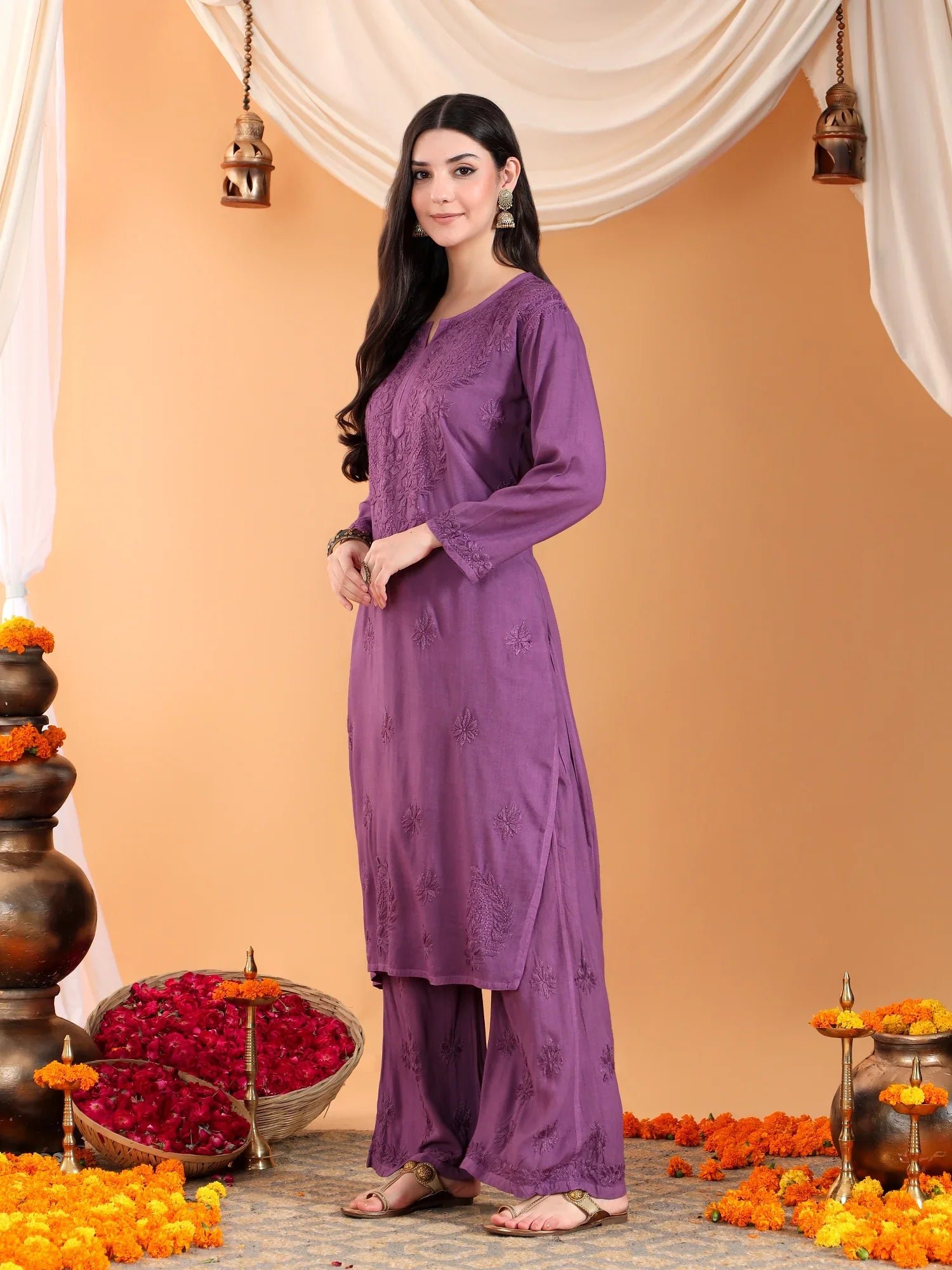 Maryam Chikankari Rayon Co-ord Set (Mauve) - Image 5
