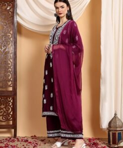 Haya Chikankari Rayon Co-ord Set (Wine) - Image 5