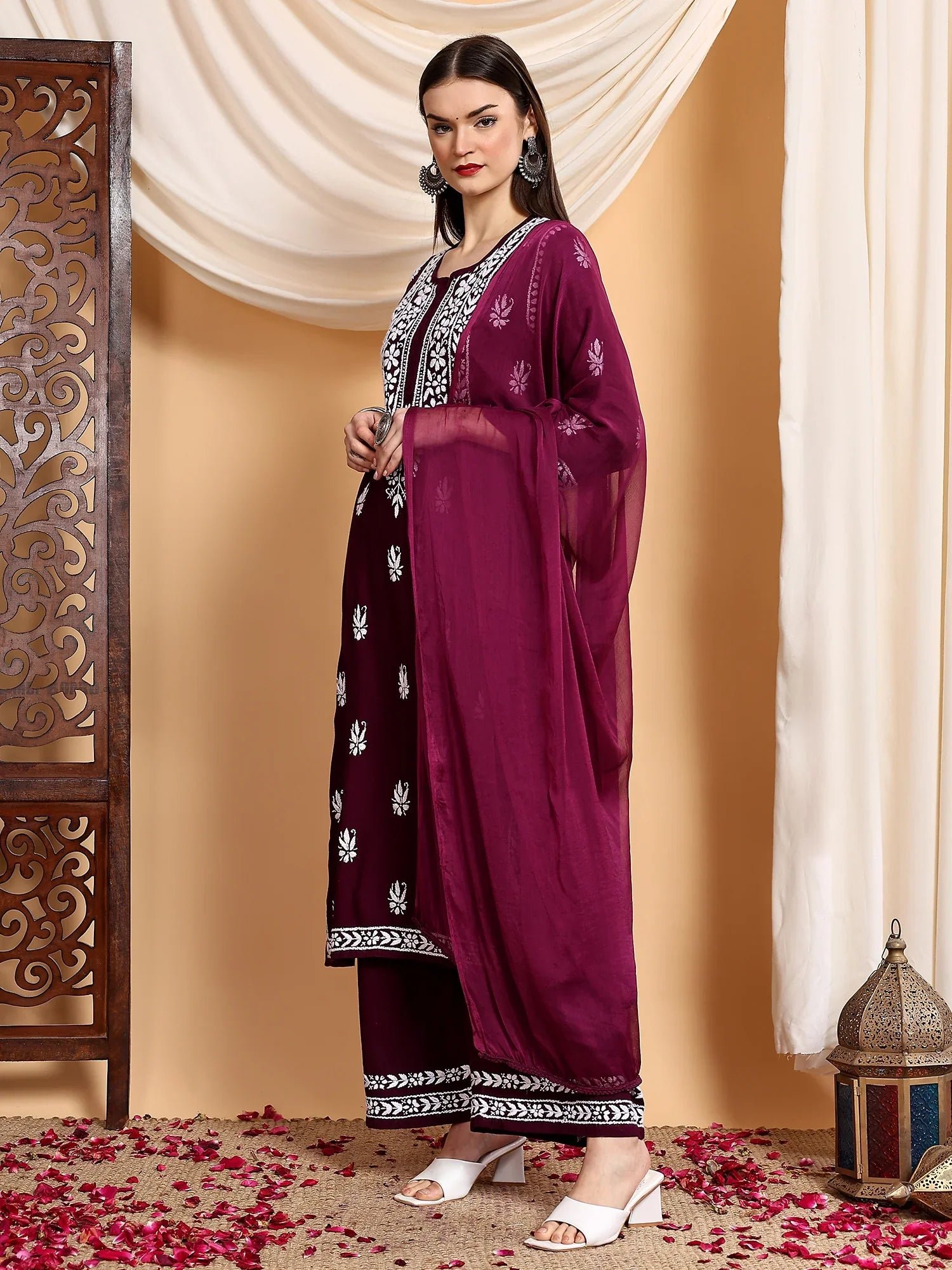 Haya Chikankari Rayon Co-ord Set (Wine) - Image 5