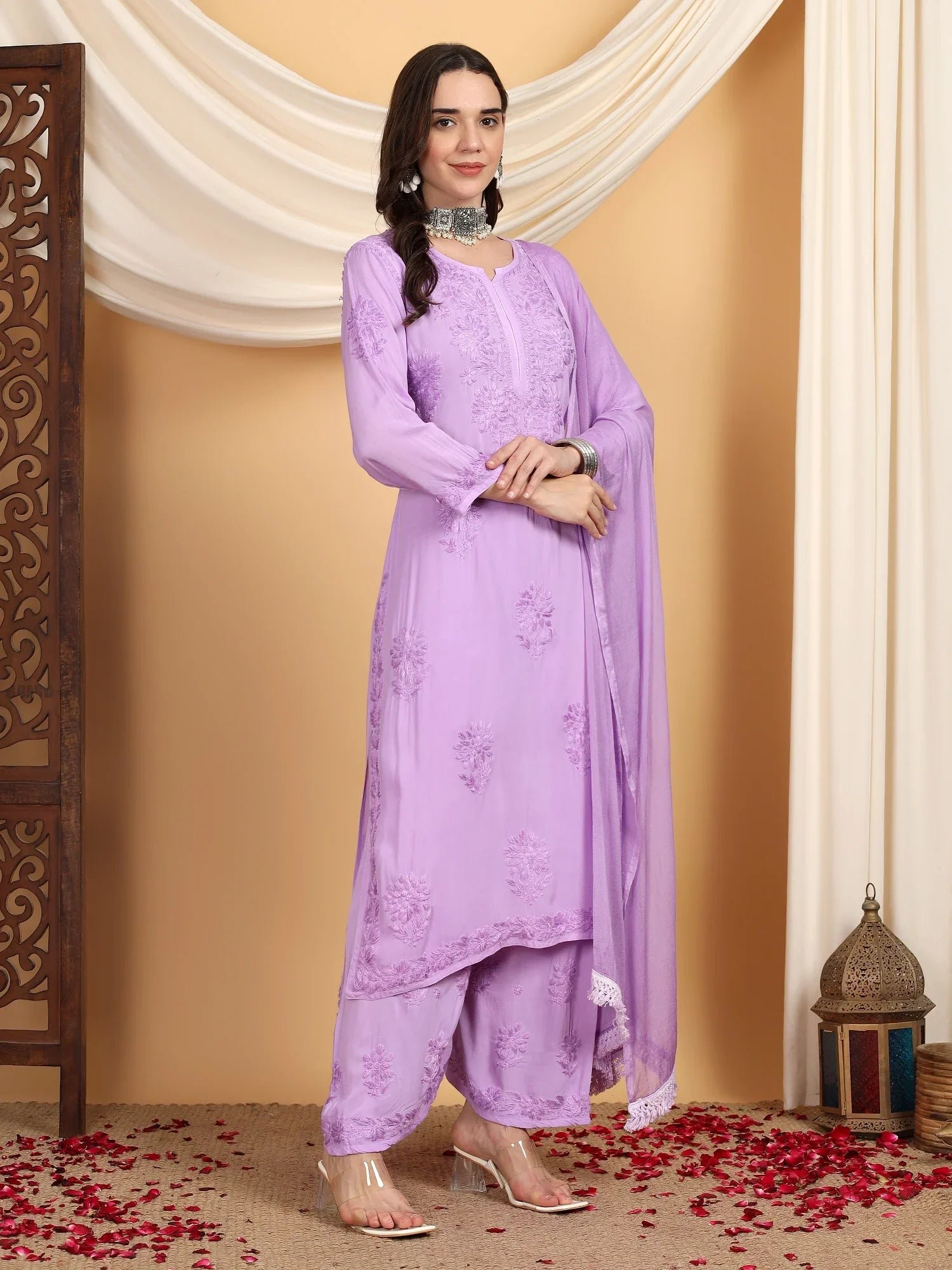 Farha Chikankari Premium Modal Co-ord Set (Lavender) - Image 5