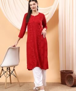 Alina Chikankari Modal Straight Kurta (Maroon)