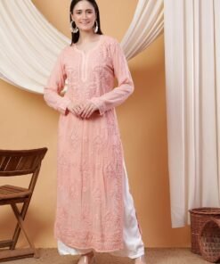 Dua Premium Viscose 3D Chikankari Straight Kurta (Beige)