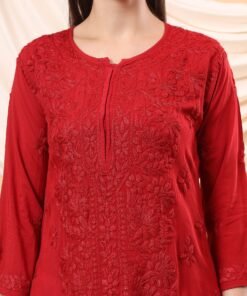 Alternative view of Alina Chikankari Modal Straight Kurta (Maroon)