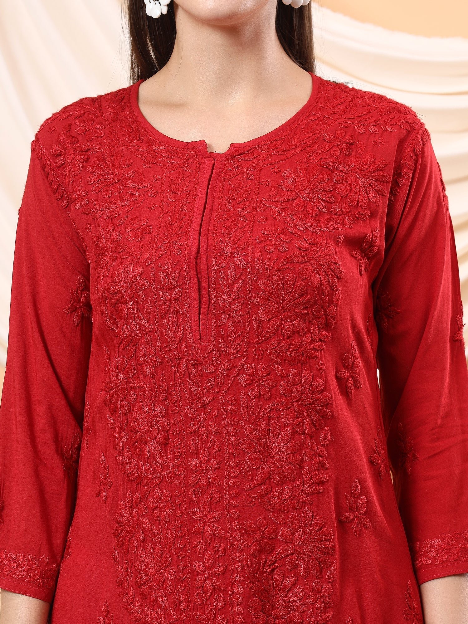 Alina Chikankari Modal Straight Kurta (Maroon) - Image 2