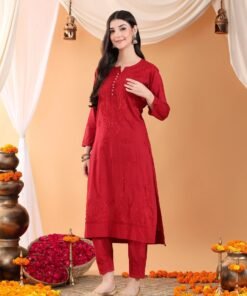 Ananya Chikankari Kurta Pant Cotton Co-ord Set (Maroon) - Image 6