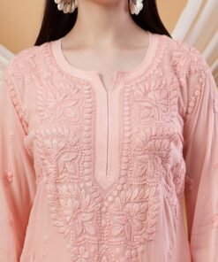Alternative view of Dua Premium Viscose 3D Chikankari Straight Kurta (Beige)