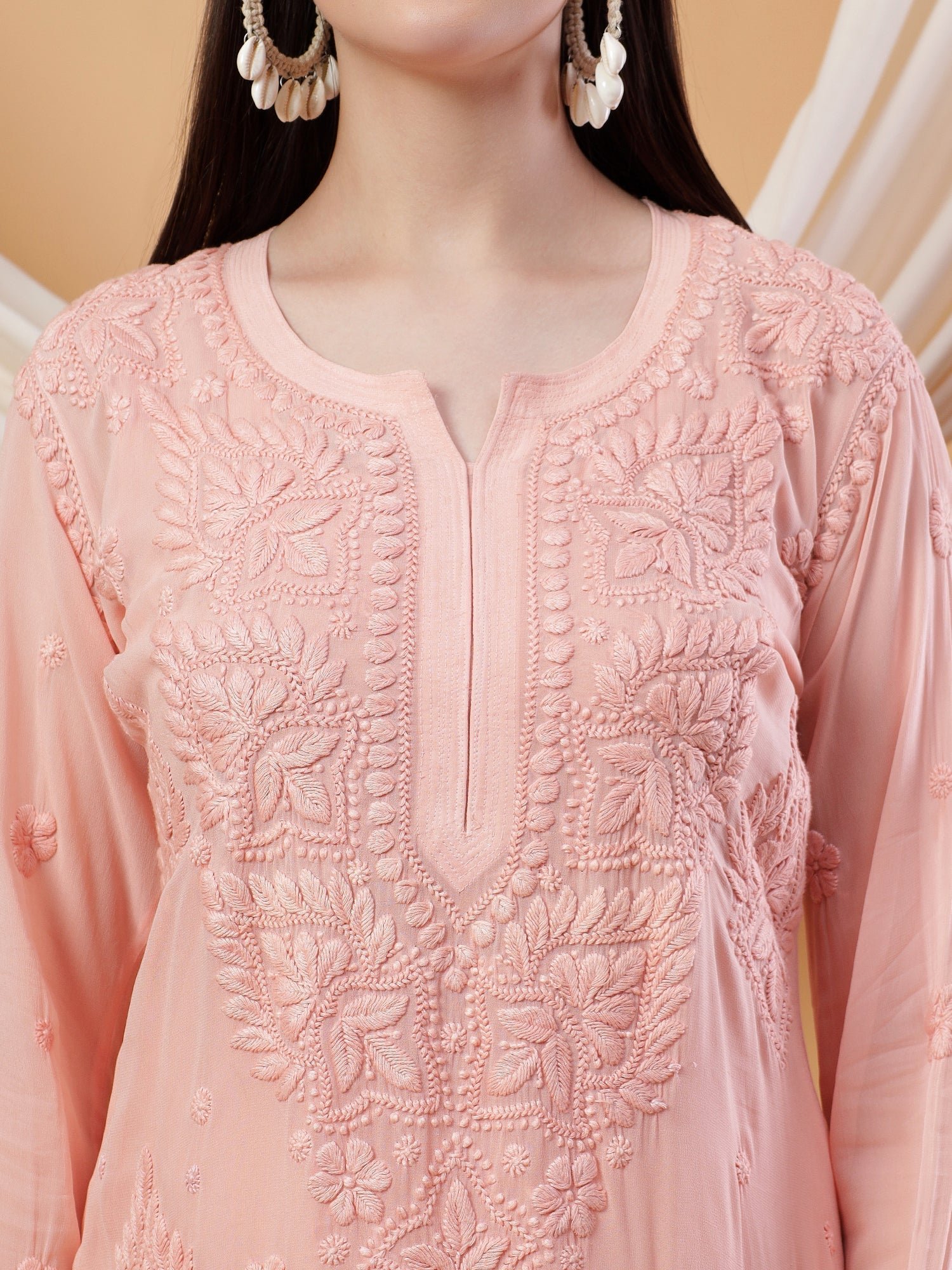 Dua Premium Viscose 3D Chikankari Straight Kurta (Beige) - Image 2