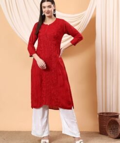 Alina Chikankari Modal Straight Kurta (Maroon) - Image 3