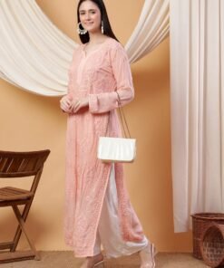 Dua Premium Viscose 3D Chikankari Straight Kurta (Beige) - Image 3