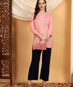 Misha Chikankari Modal Short Kurti (Pastel Peach) - Image 3