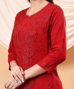 Alina Chikankari Modal Straight Kurta (Maroon) - Image 4
