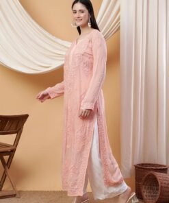 Dua Premium Viscose 3D Chikankari Straight Kurta (Beige) - Image 4