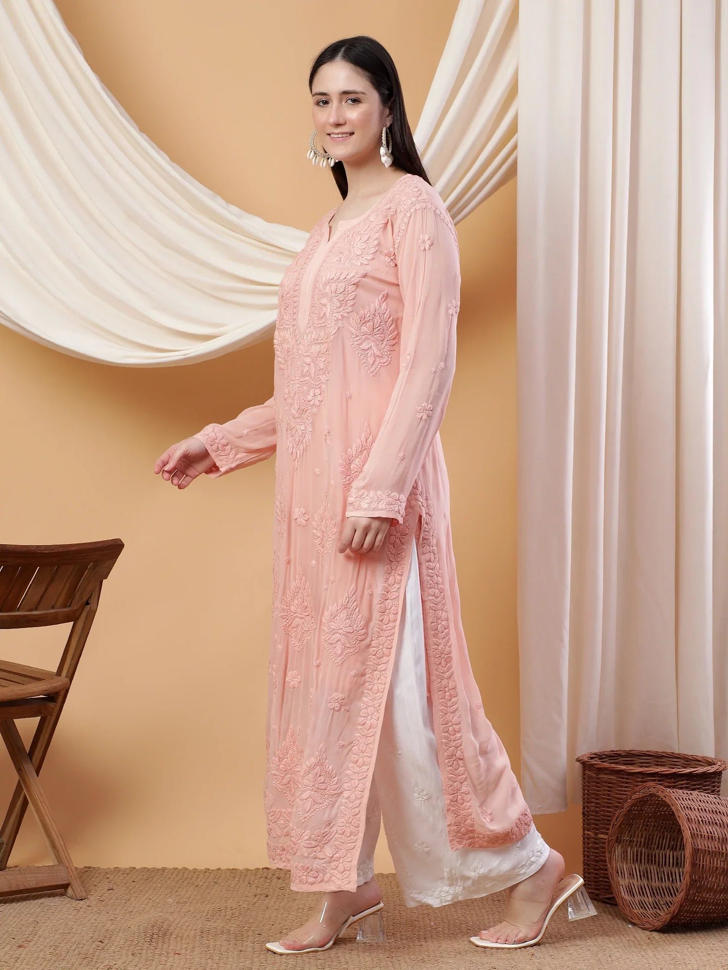 Dua Premium Viscose 3D Chikankari Straight Kurta (Beige) - Image 4