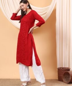 Alina Chikankari Modal Straight Kurta (Maroon) - Image 5