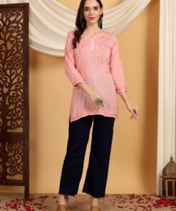 Misha Chikankari Modal Short Kurti (Pastel Peach) - Image 5