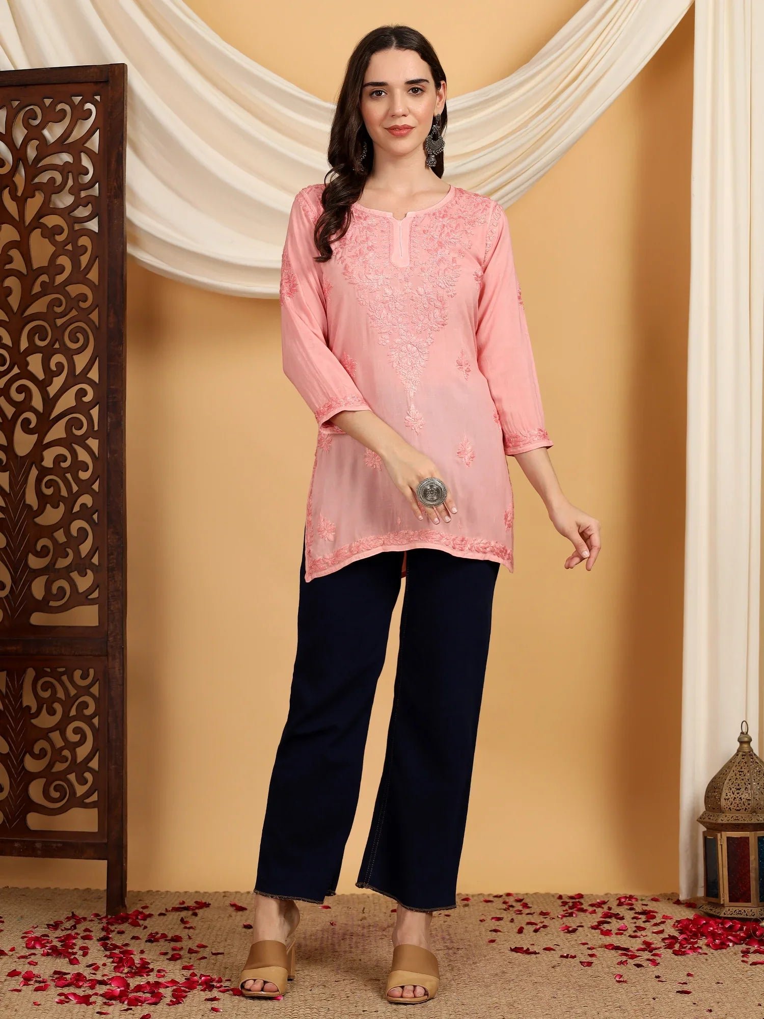 Misha Chikankari Modal Short Kurti (Pastel Peach) - Image 5