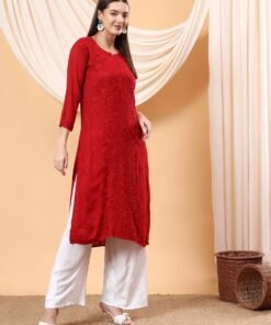 Alina Chikankari Modal Straight Kurta (Maroon) - Image 6