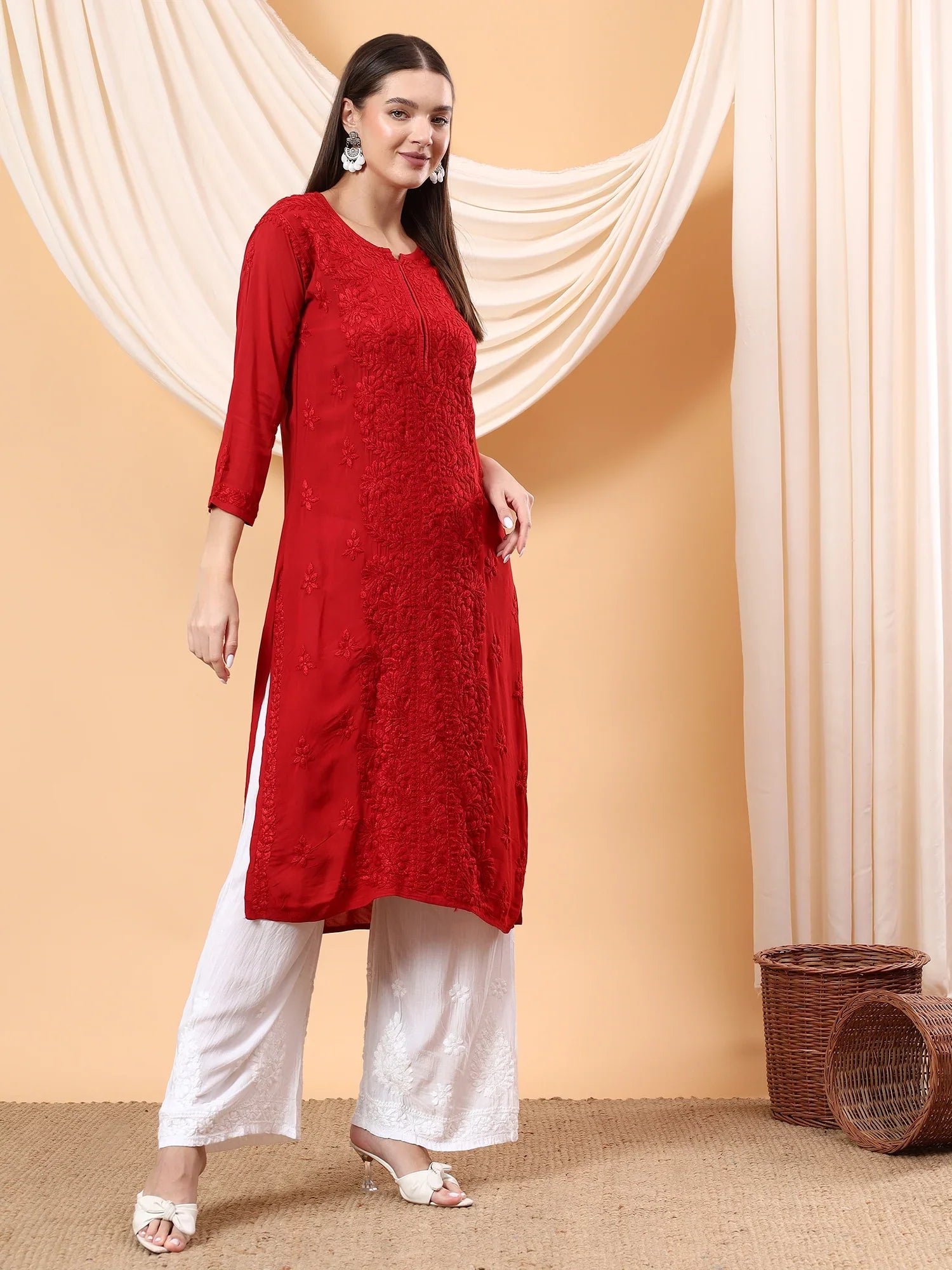 Alina Chikankari Modal Straight Kurta (Maroon) - Image 6