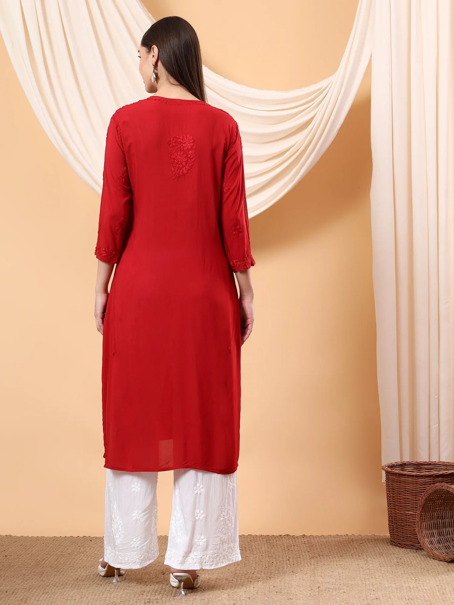 Alina Chikankari Modal Straight Kurta (Maroon) - Image 7