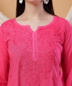 Alternative view of Meher Chikankari Ombre Rayon Co-ord Set (Pink)