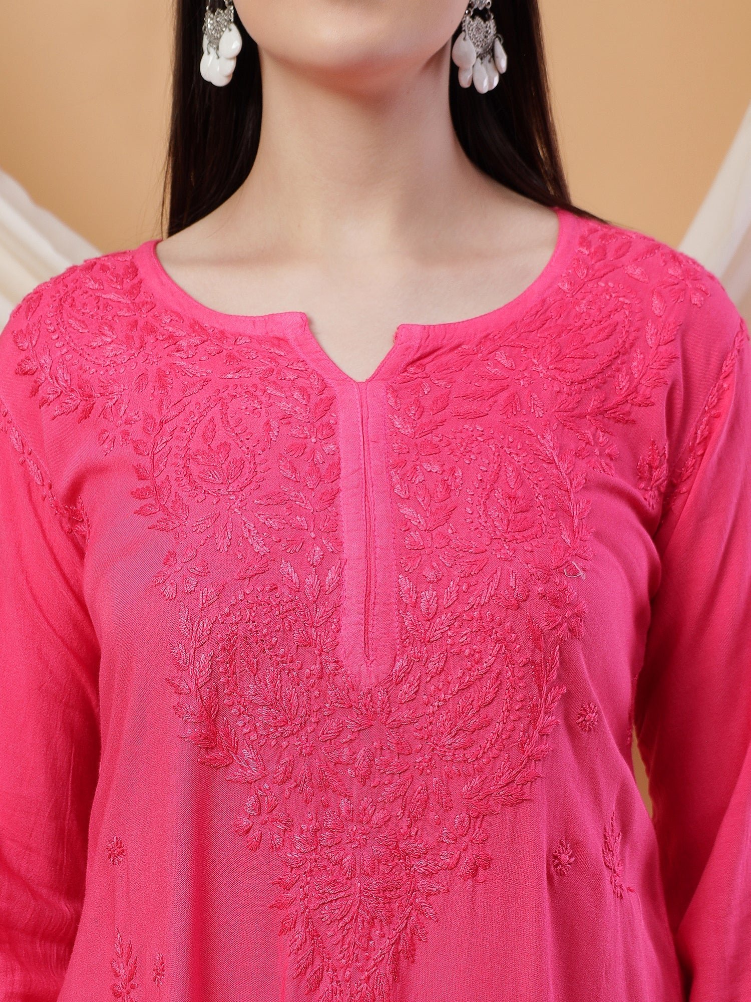 Meher Chikankari Ombre Rayon Co-ord Set (Pink) - Image 2