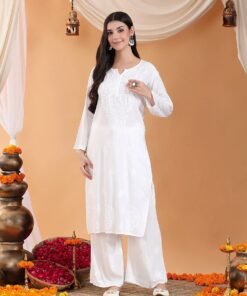Maryam Chikankari Rayon Co-ord Set (White) - Image 4