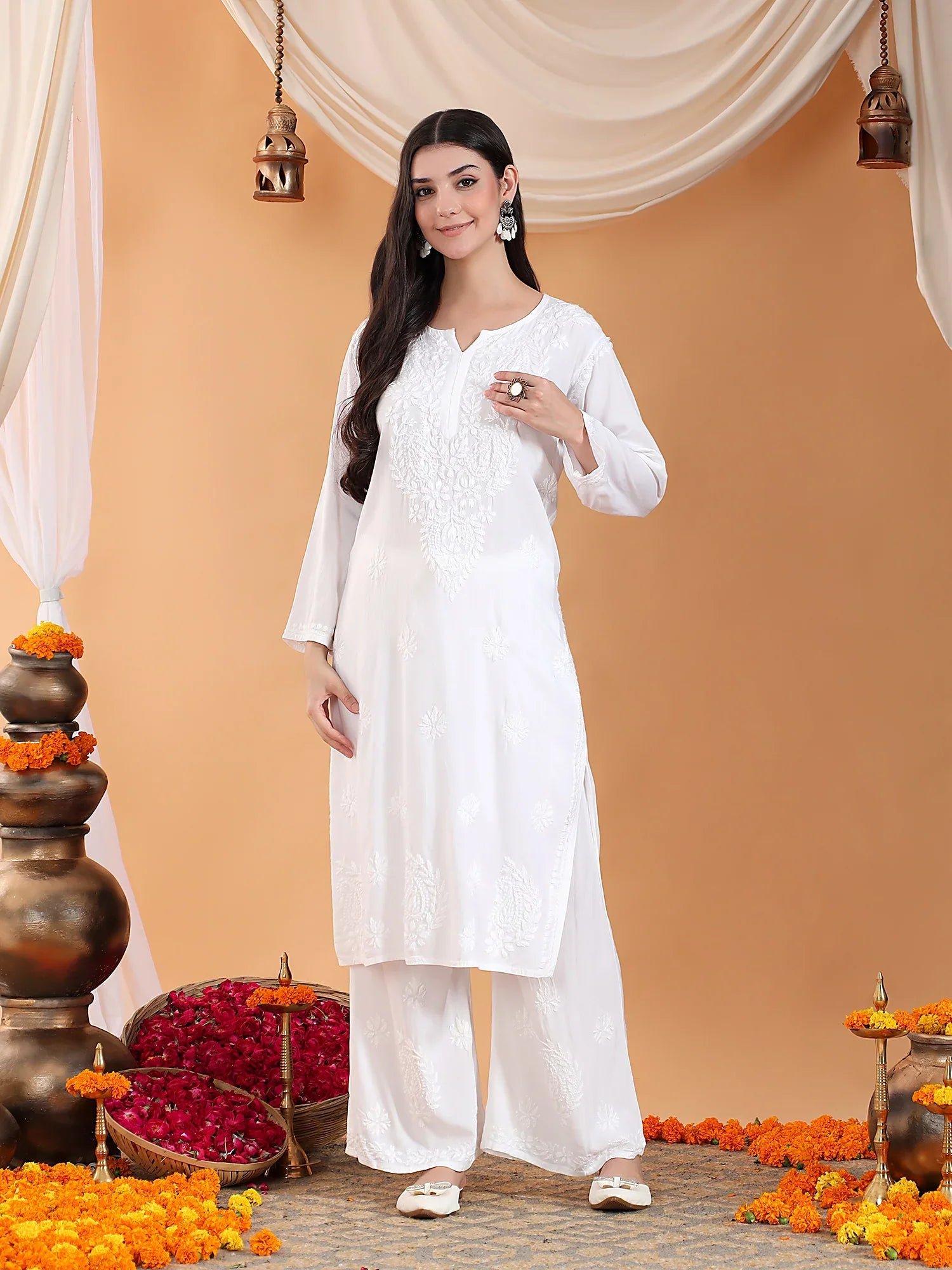 Maryam Chikankari Rayon Co-ord Set (White) - Image 4