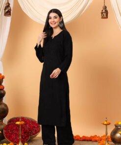 Faiza Chikankari Rayon Co-ord Set (Black) - Image 3
