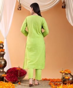 Ananya Chikankari Kurta Pant Cotton Co-ord Set (Parrot Green) - Image 9