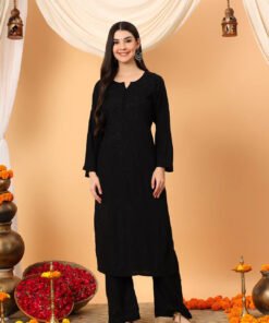 Faiza Chikankari Rayon Co-ord Set (Black) - Image 4