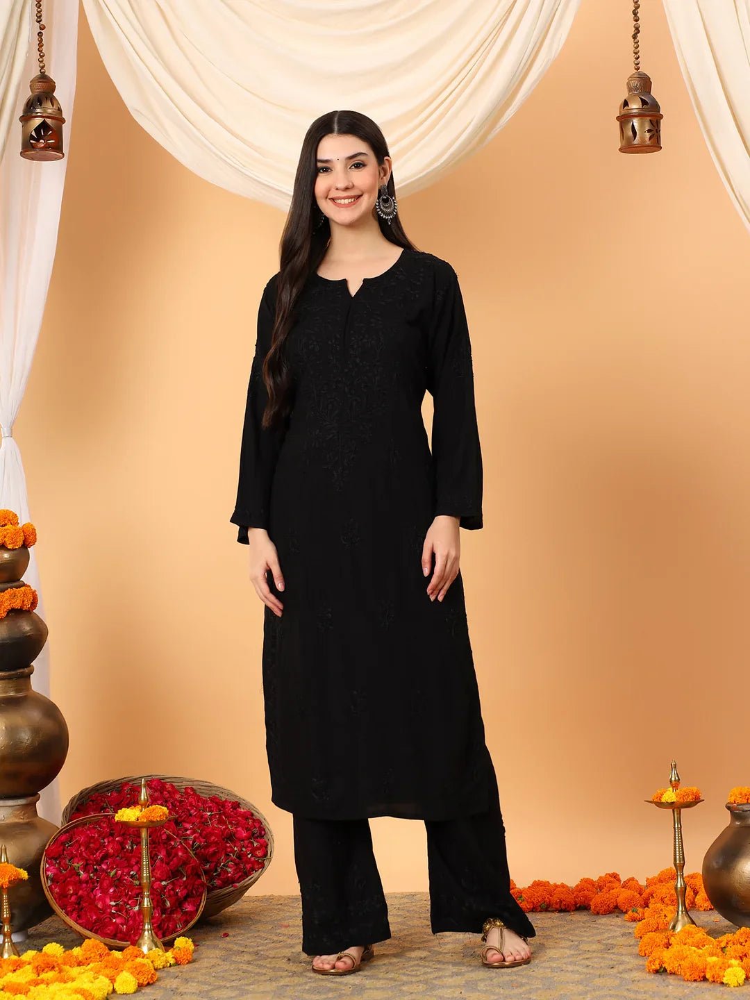 Faiza Chikankari Rayon Co-ord Set (Black) - Image 4