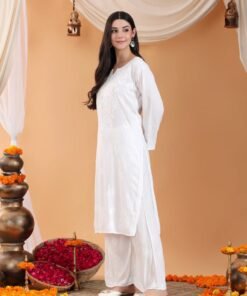 Maryam Chikankari Rayon Co-ord Set (White) - Image 5