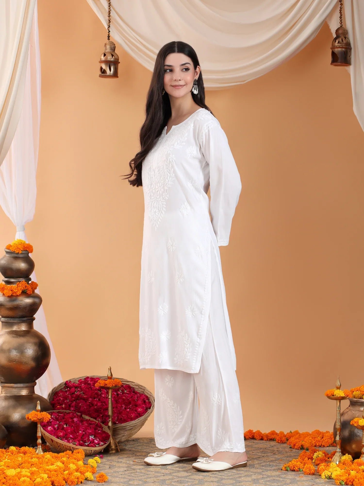 Maryam Chikankari Rayon Co-ord Set (White) - Image 5