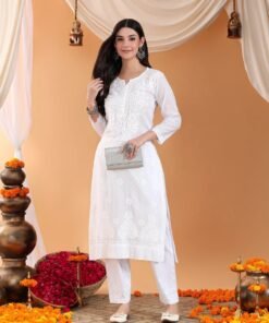 Ananya Chikankari Kurta Pant Cotton Co-ord Set (White)