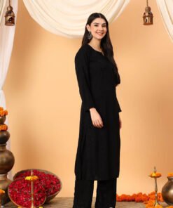 Faiza Chikankari Rayon Co-ord Set (Black) - Image 5