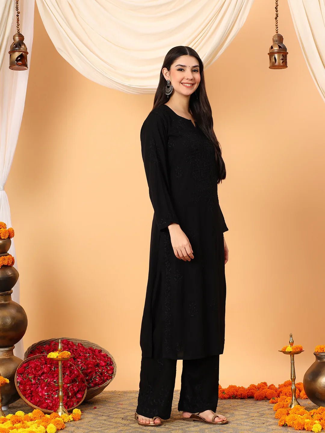 Faiza Chikankari Rayon Co-ord Set (Black) - Image 5