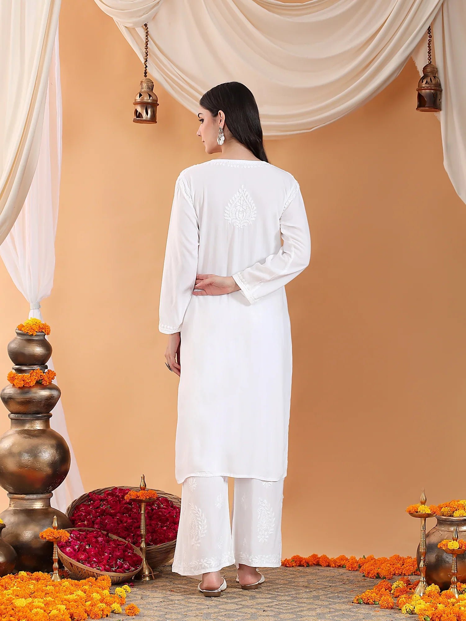 Maryam Chikankari Rayon Co-ord Set (White) - Image 7
