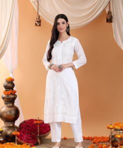 Ananya Chikankari Kurta Pant Cotton Co-ord Set (White) - Image 3