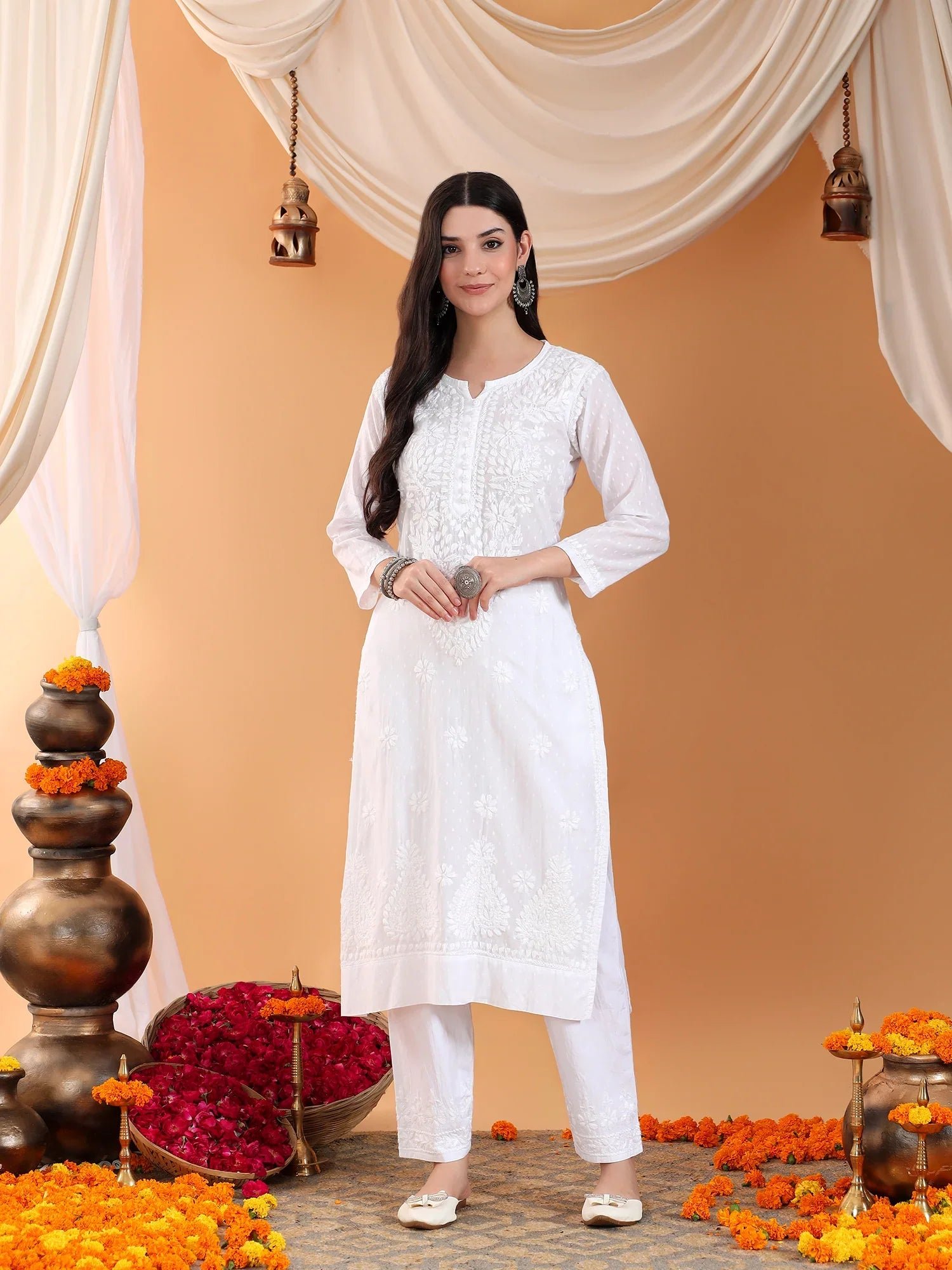Ananya Chikankari Kurta Pant Cotton Co-ord Set (White) - Image 3