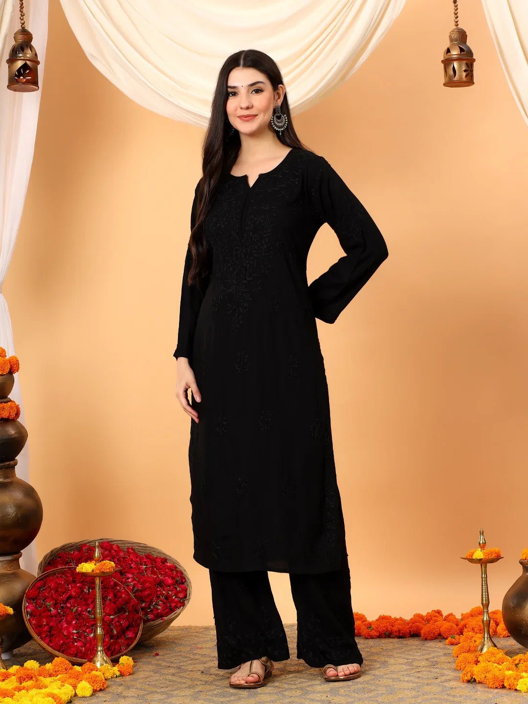 Faiza Chikankari Rayon Co-ord Set (Black) - Image 7