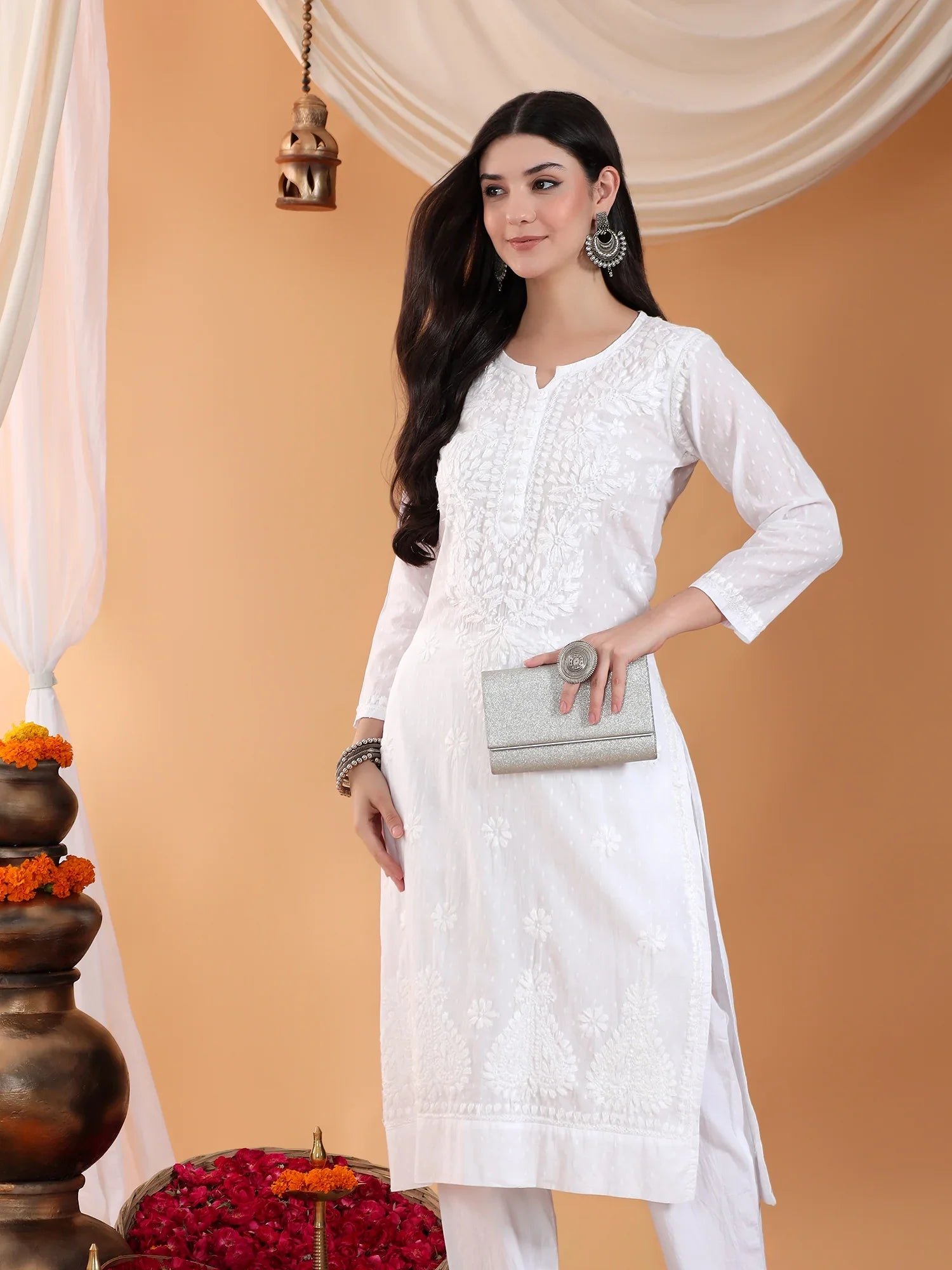 Ananya Chikankari Kurta Pant Cotton Co-ord Set (White) - Image 4