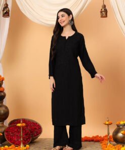 Faiza Chikankari Rayon Co-ord Set (Black) - Image 8