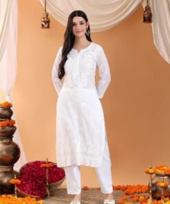 Ananya Chikankari Kurta Pant Cotton Co-ord Set (White) - Image 5