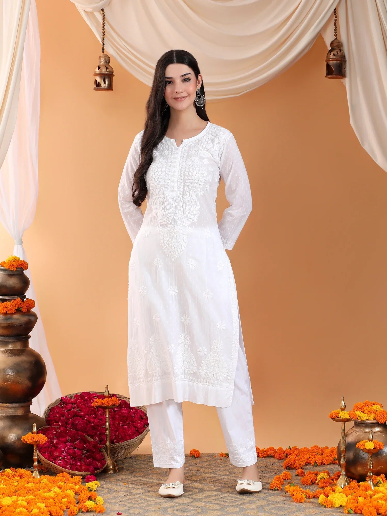 Ananya Chikankari Kurta Pant Cotton Co-ord Set (White) - Image 5
